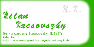 milan kacsovszky business card